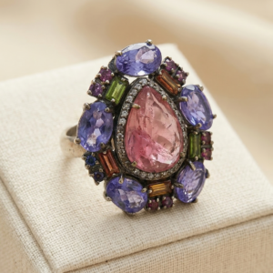 Trinity Spark Diamond & Tourmaline Silver Ring