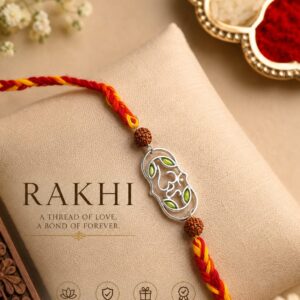 Om & Rudraksha Silver Rakhi